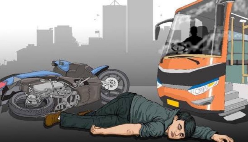 Ilustrasi kecelakaan bus dan sepeda motor. (Ist)