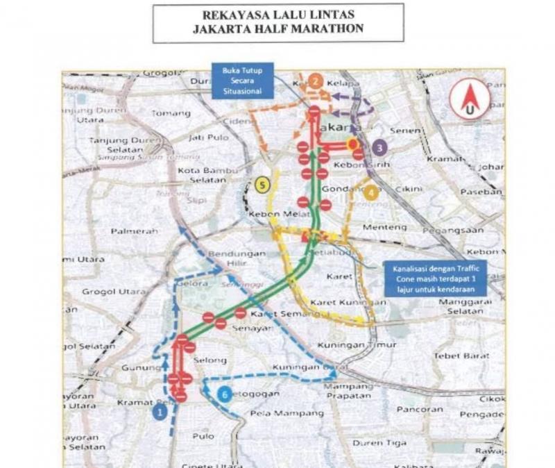 Rekayasa lalin selama event Jakarta Half Marathon (Dok. Dinas Perhubungan DKI Jakarta). Foto: Rekayasa lalin selama event Jakarta Half Marathon (Dok. Dinas Perhubungan DKI Jakarta).