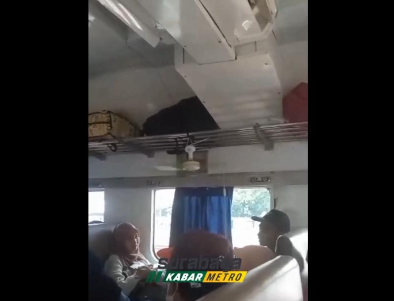 Kipas angin gantung berputar saat di dalam gerbong kereta api yang sedang mengangkut penumpang. (Instagram)