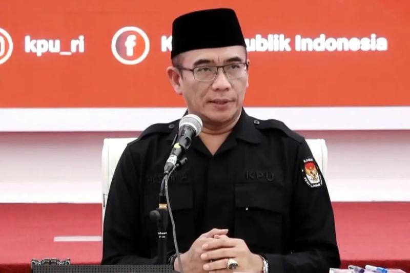 Ketua KPU RI Hasyim Asy’ari saat menetapkan hasil Pemilu 2024 di Gedung KPU RI, Jakarta, Rabu (20/3/2024). (ANTARA/Rio Feisal)