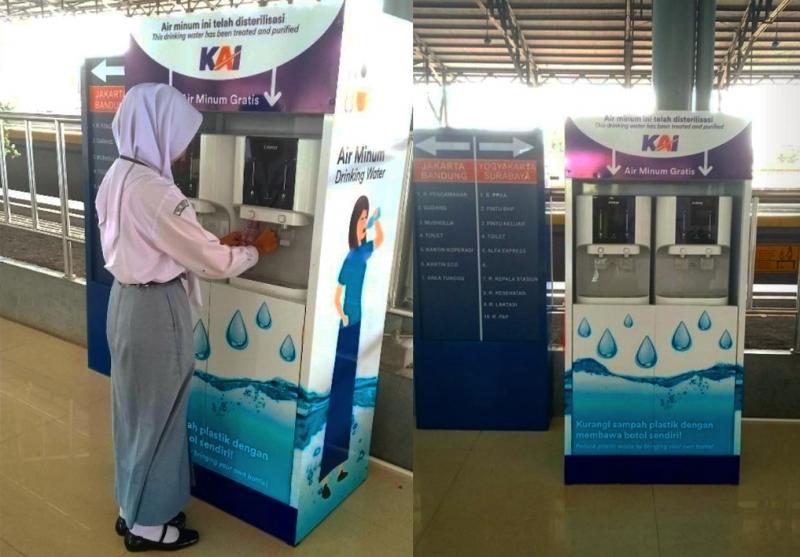 KAI Daop 5 Purwokerto menyediakan fasilitas Water Station di Stasiun Kroya sebagai bentuk dari dukungan kelestarian linkungan dan inovasi yang berkelanjutan.(foto:dok KAI Daop 5) 
