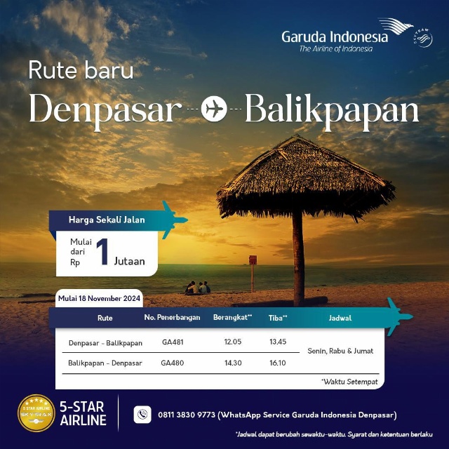 Rute penerbangan Garuda Denpasar-Balikpapan