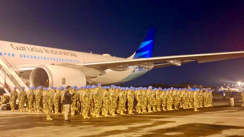 Pasukan Satgas Kizi siap terbang dengan Garuda Indonesia